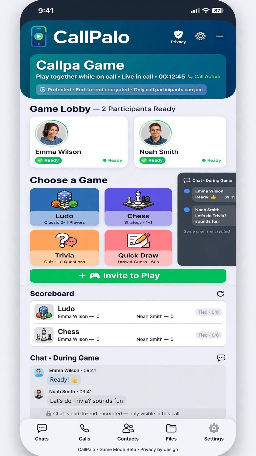 Callpa Game in-call gaming screen