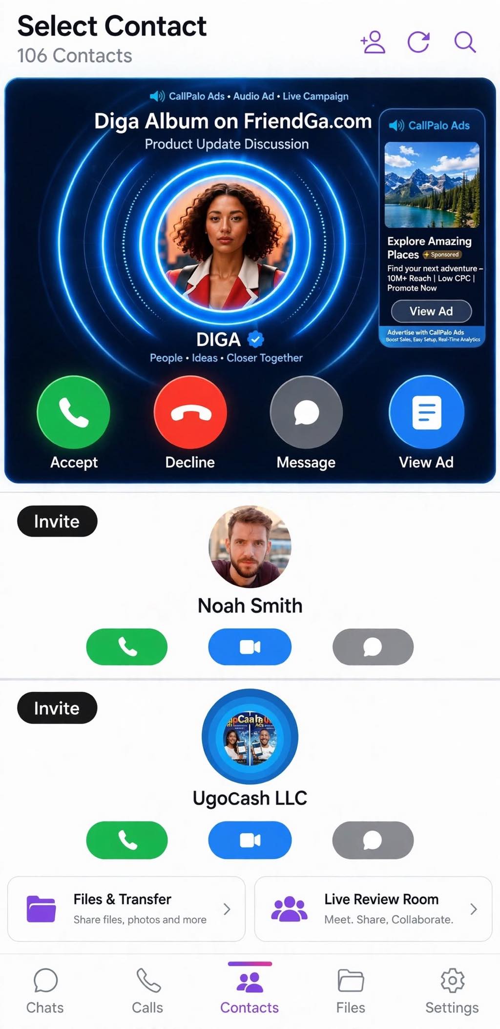 CallPalo contacts screen