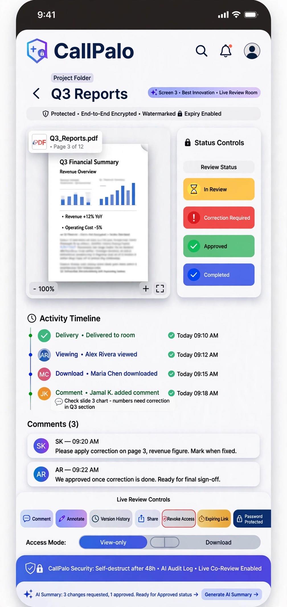 CallPalo Live Review screen